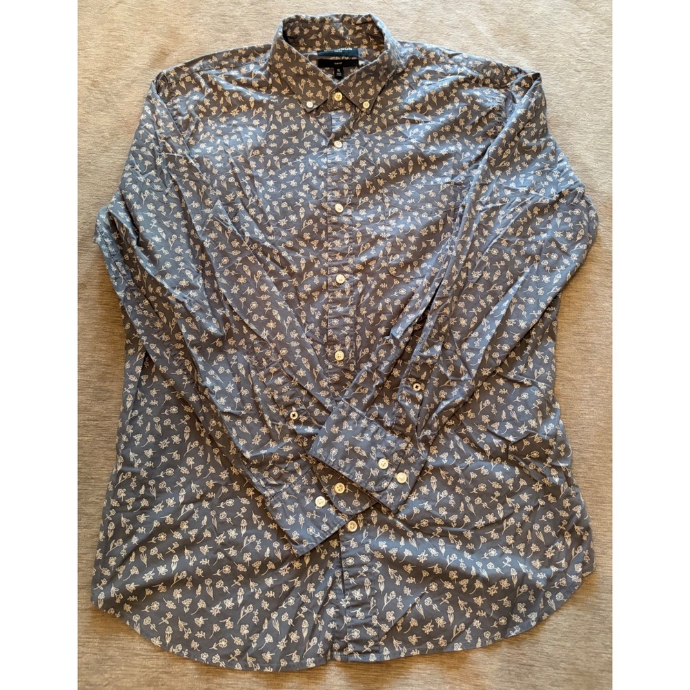 Bonobos Daily Grind Slim Fit Shirt Mens XL Blue Floral Long Sleeve Button Down